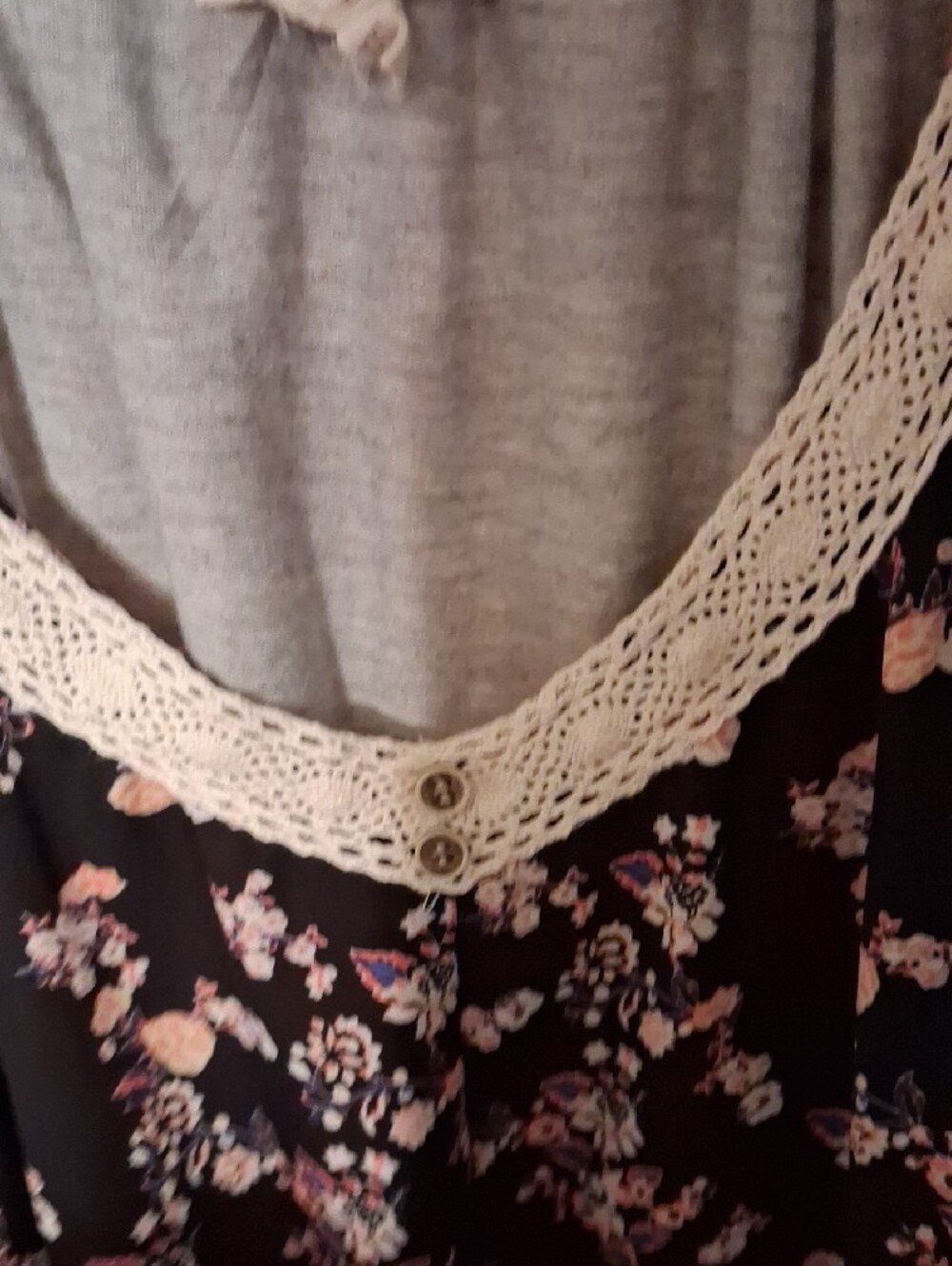 Maurices Coral Lace-Shoulder Cardigan Over Floral Tank - Picture 6 of 8